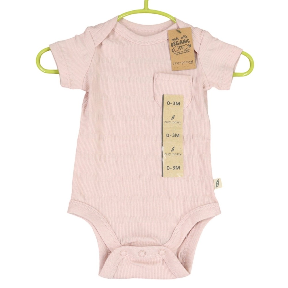 Easy-Peasy Organic Cotton Bodysuit Baby G 3M Ribbed Pocket Short Sleeve Everyday